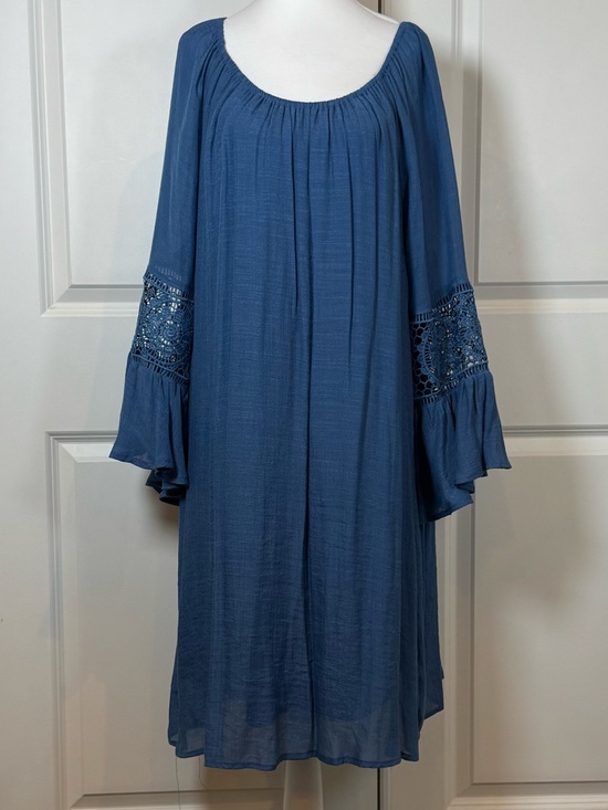Indigo Rose Dresses & Skirts - Blue Boho Peasant Beach Resort Coastal Casual Crochet Bell Sleeve Tunic Dress 2X